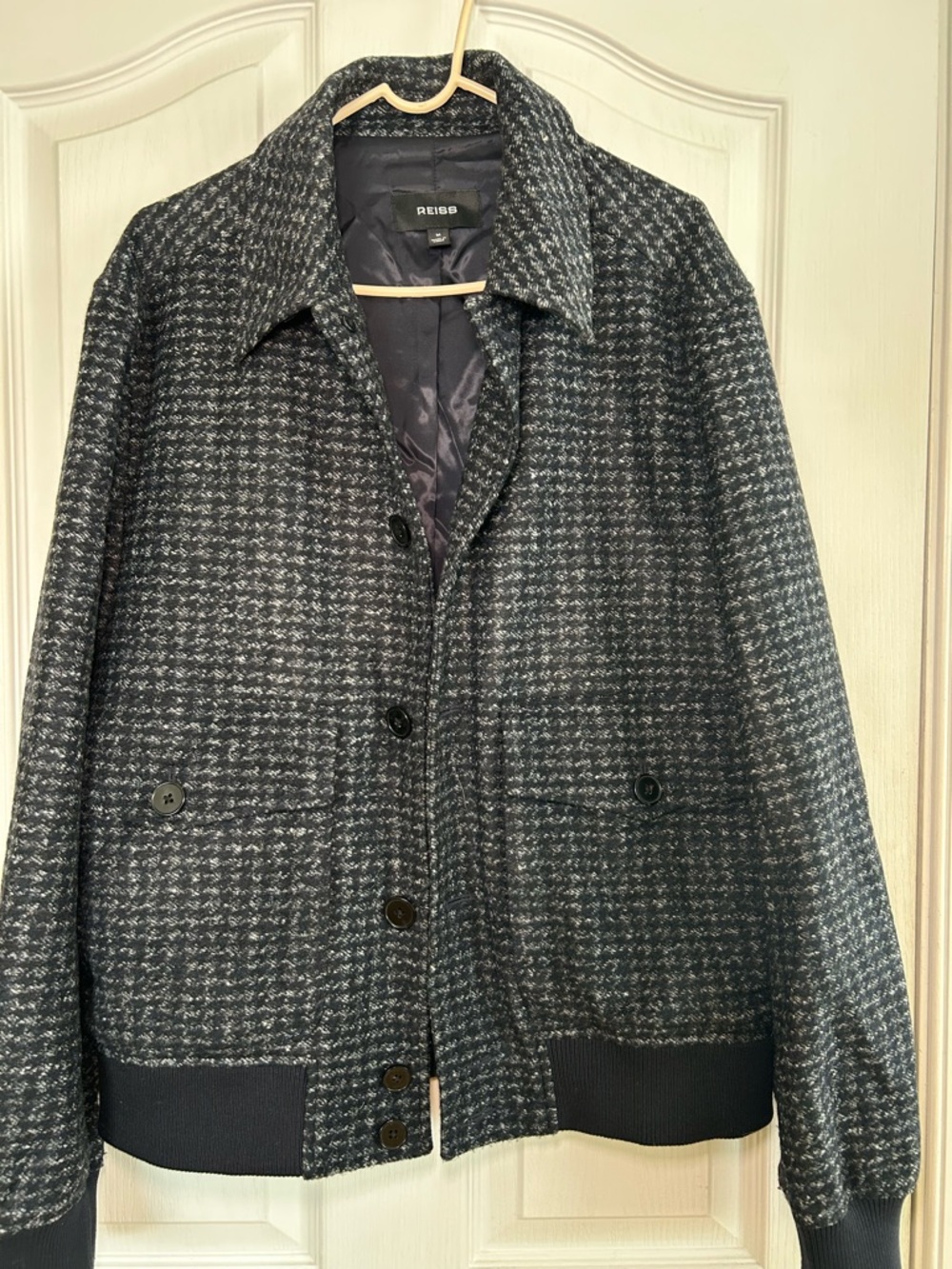 Reiss Gray-Navy Houndstooth Lightweight Shirt Jacket